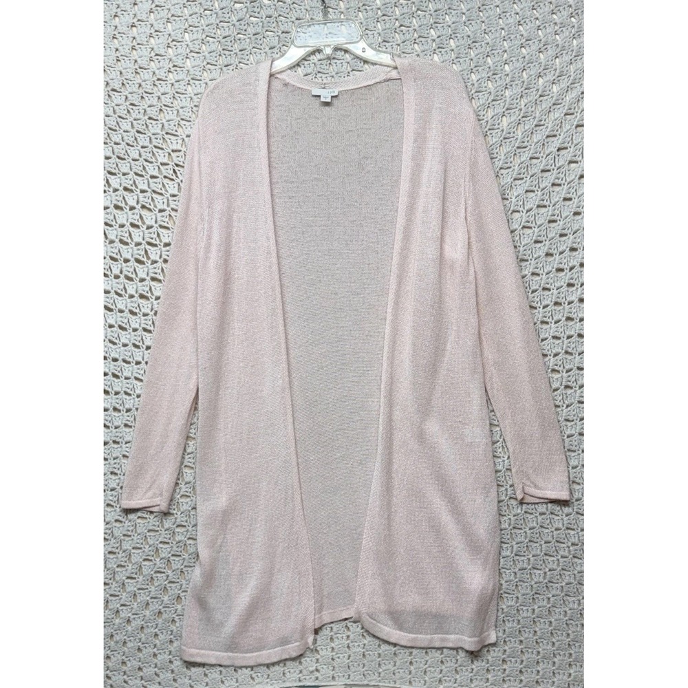 J. Jill Linen Blend Cardigan Women Size M Pink Open Front Long Sleeve Knit